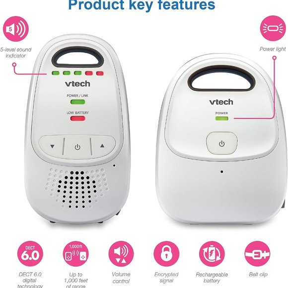 VTech DM112-2 DM111-2 Audio Baby Monitor 1000 ft of Digital Range 5-Level Sound - Picture 3 of 6
